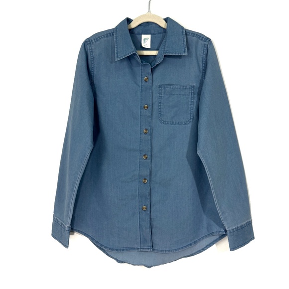Thereabouts Big Girls Size Large 14 Blue Chambray Button Front Long Sleeve Shirt - Picture 1 of 7